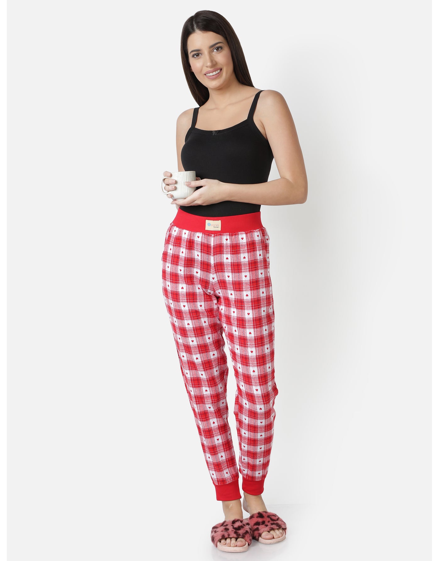 Lounge Pant for Women-Red Heart Checked Jogger