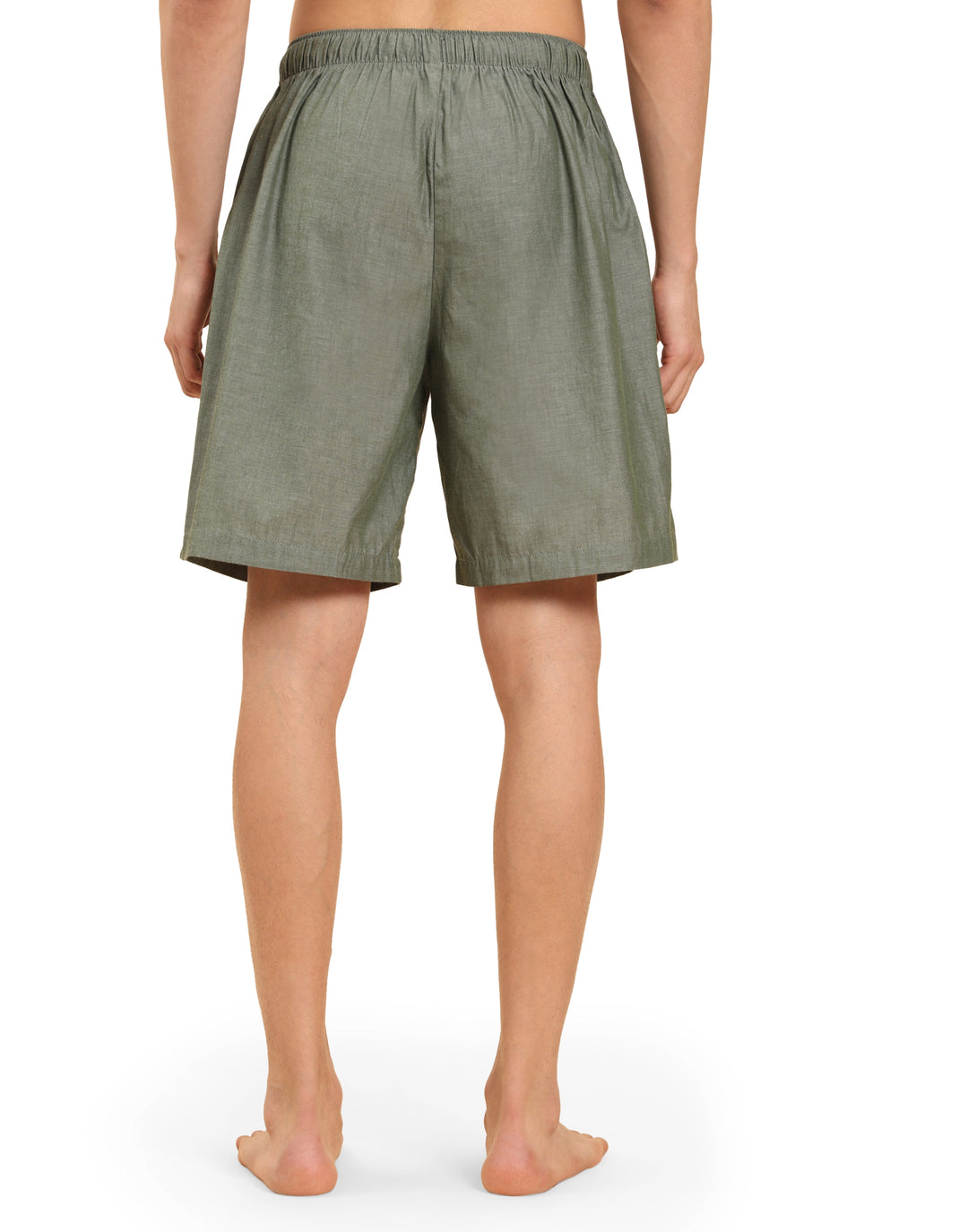B STORIES Men's Cotton Casual Shorts with Elasticated Waistband & Drawstring - Solid Olive Green