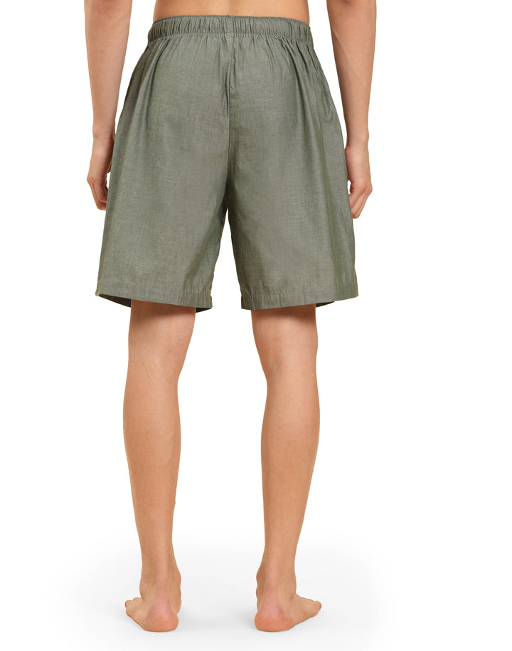 B STORIES Men's Cotton Casual Shorts with Elasticated Waistband & Drawstring - Solid Olive Green