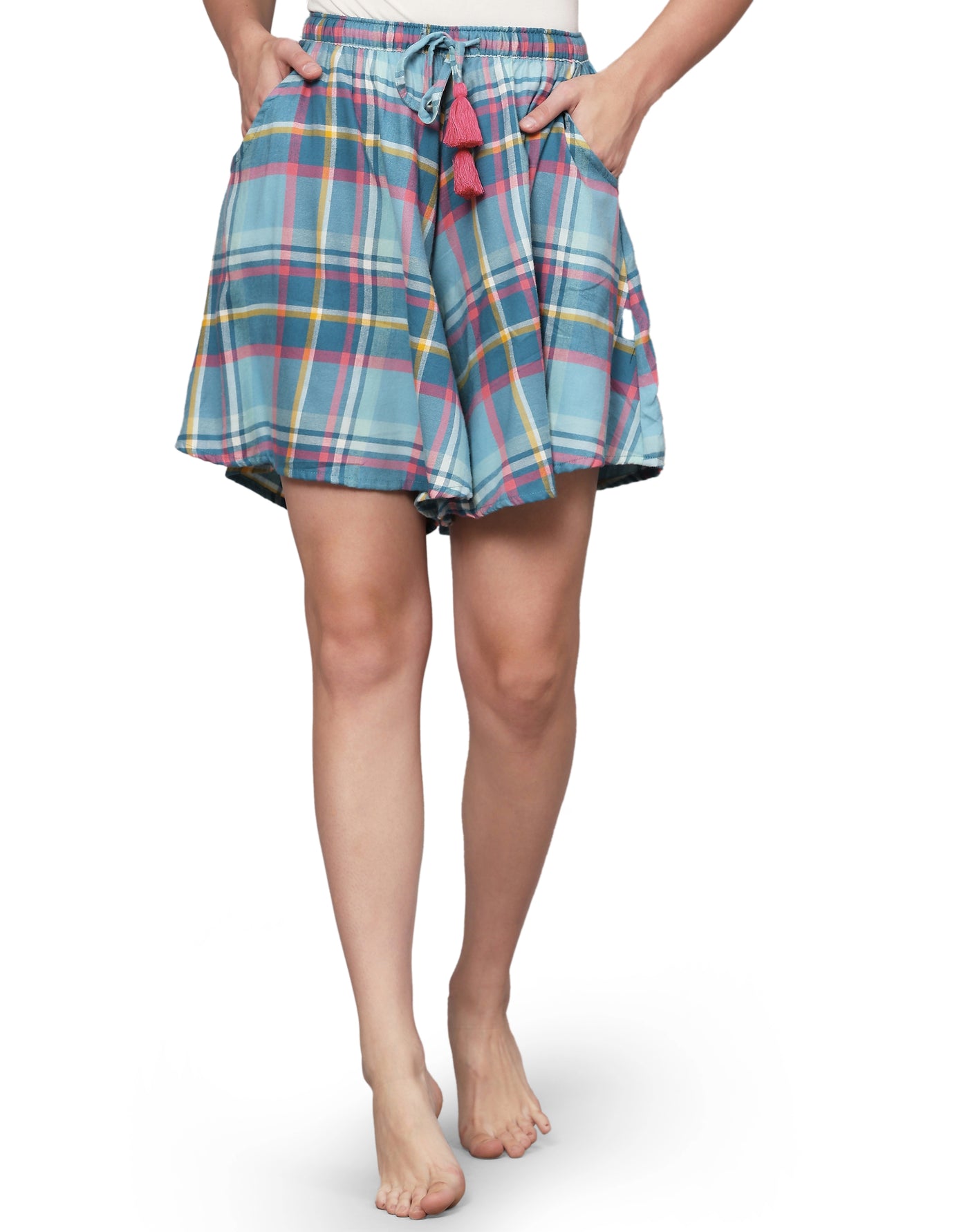 Culotte Shorts for Women-Blue Checks