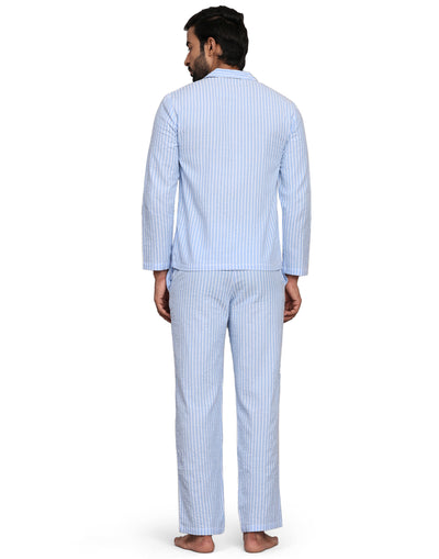 Pyjama Set for Men-Light Blue Stripes