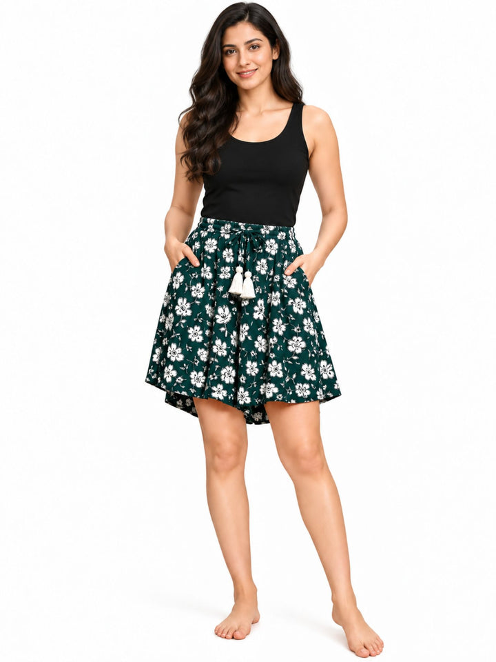 Viscose Culotte Shorts - Deep Blue Floral Print