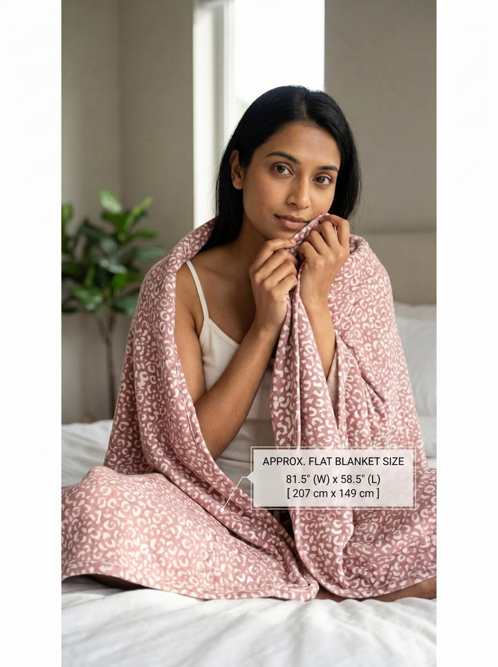 B STORIES Leopard Print Cotton Knit Throw Blanket | Soft, Breathable & Lightweight | All Season Couch, Bed & Sofa Throw | 81x59 Inches | 180 GSM | Pink