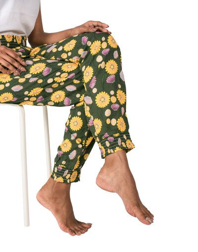 Lounge Pant for Women-Green Garden Smocking