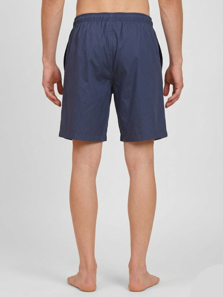 B STORIES Men's Cotton Casual Shorts with Elasticated Waistband & Drawstring - Navy Blue