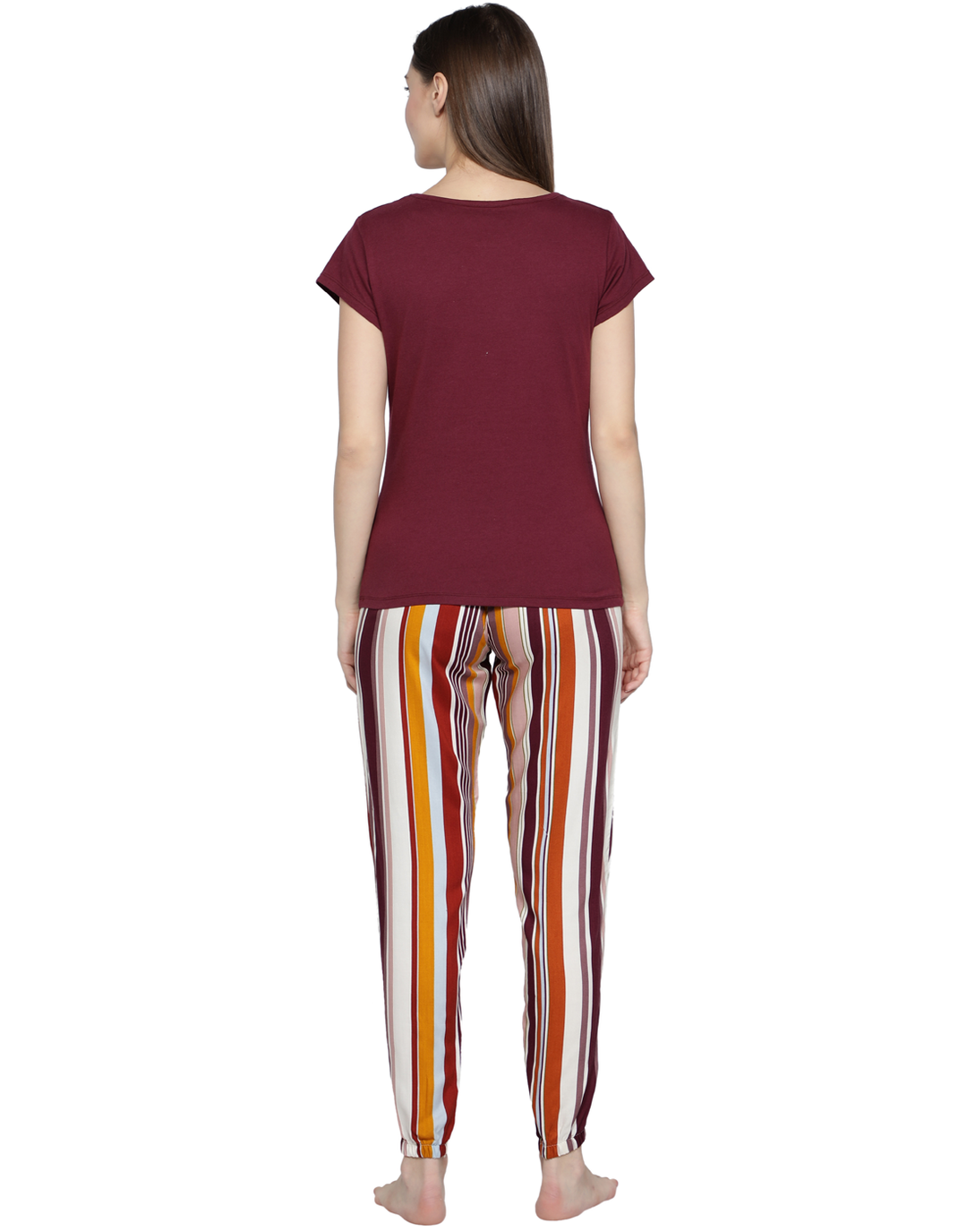 Nightwear Set -  Wine Stripe Cuff Pant