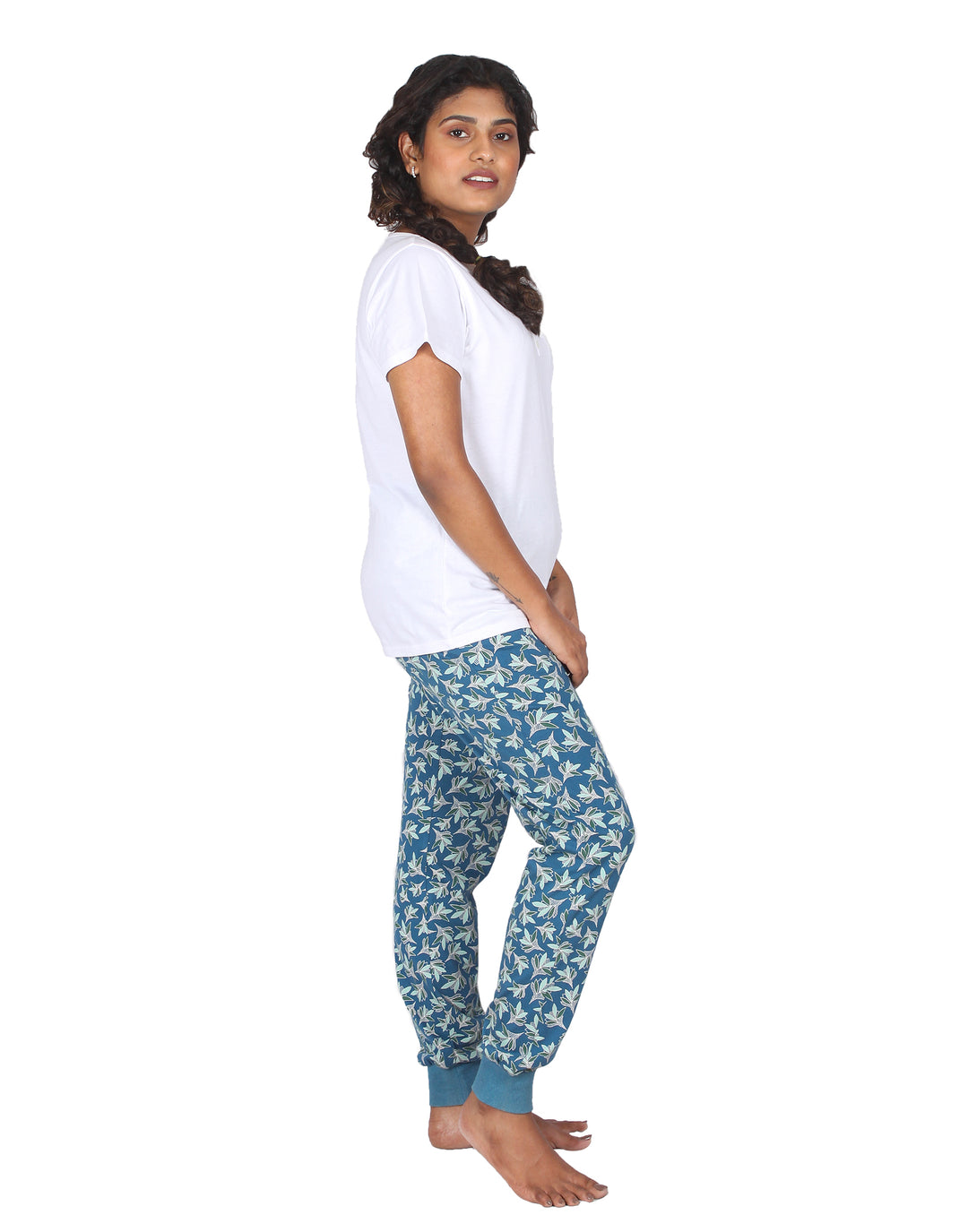 Nightwear Set -  White Embroidery Floral Print