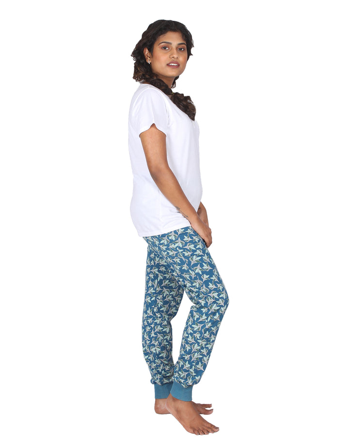 Nightwear Set -  White Embroidery Floral Print