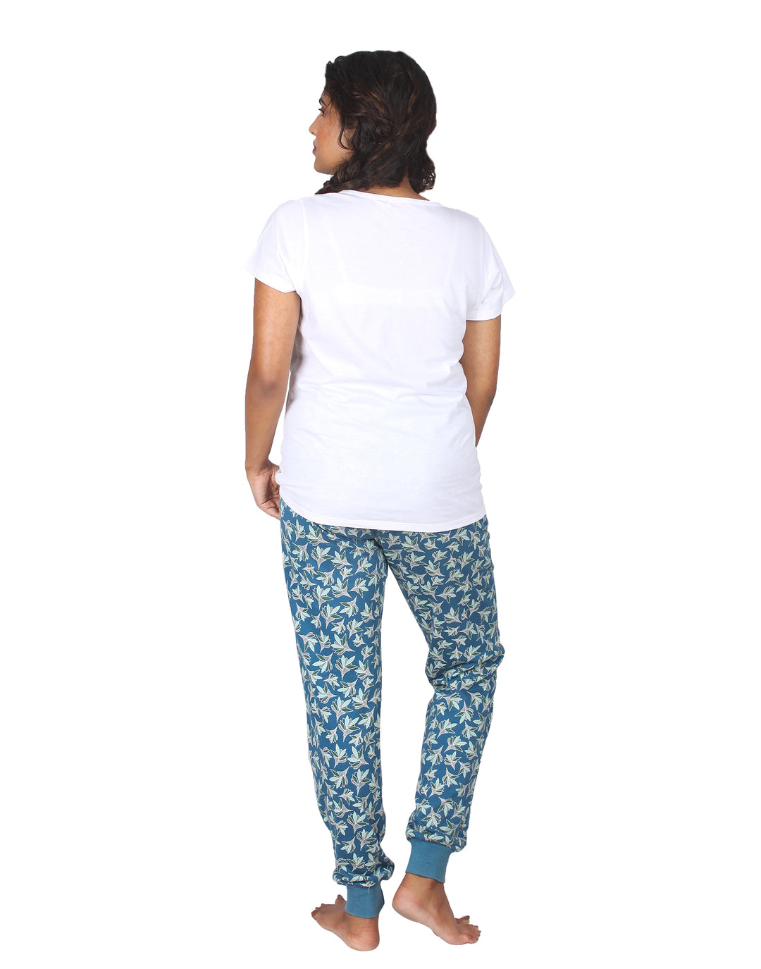 Nightwear Set -  White Embroidery Floral Print