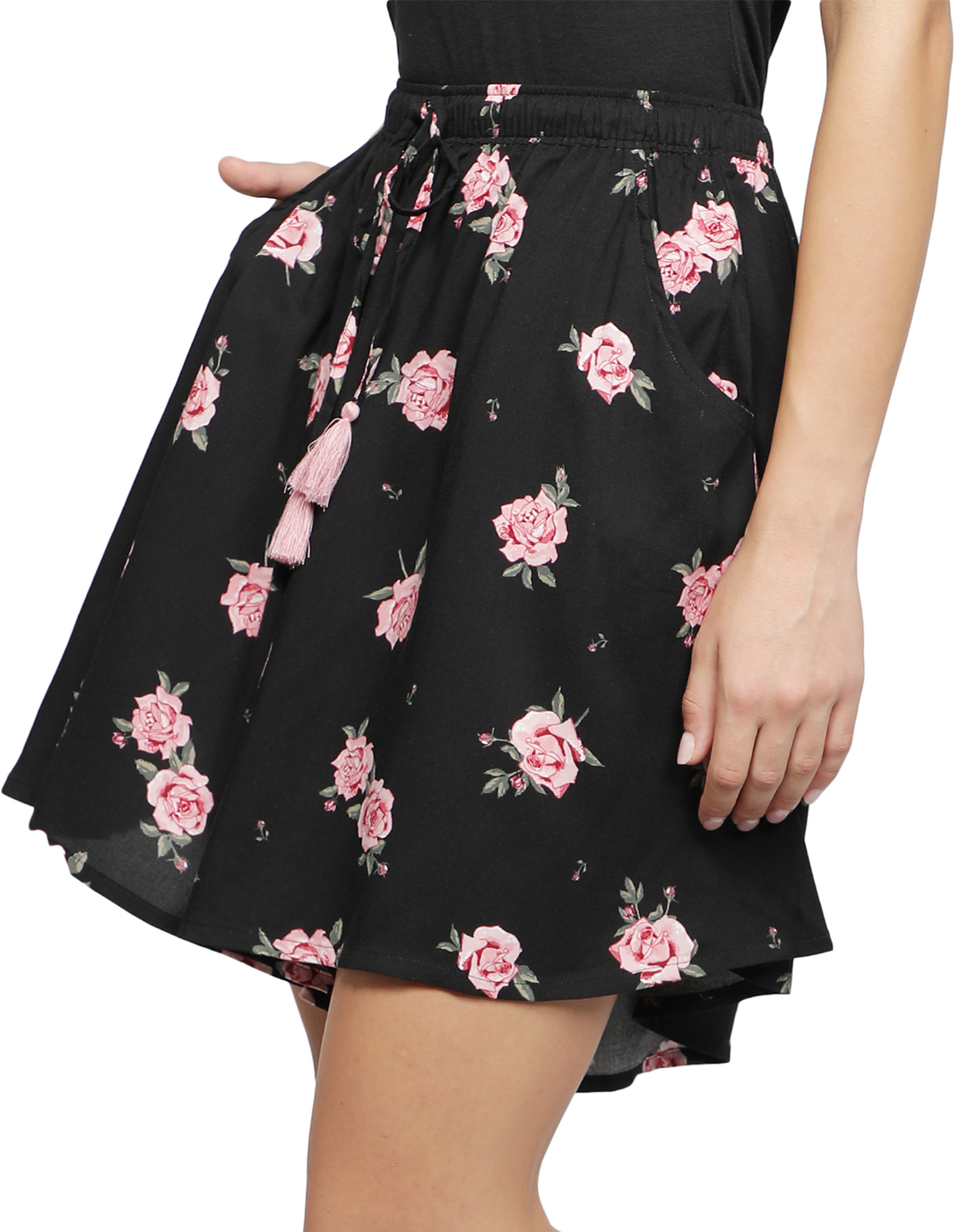 Viscose Culotte Shorts - Black Rose Print