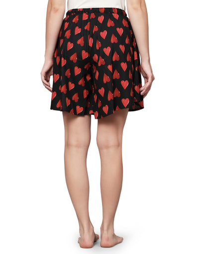 Culotte Shorts for Women-Black Heart Print