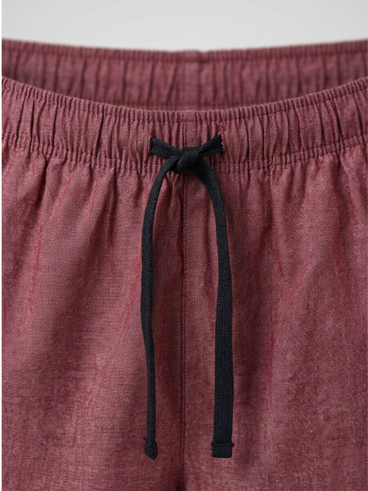 B STORIES Men's Cotton Casual Shorts with Elasticated Waistband & Drawstring- Solid Maroon
