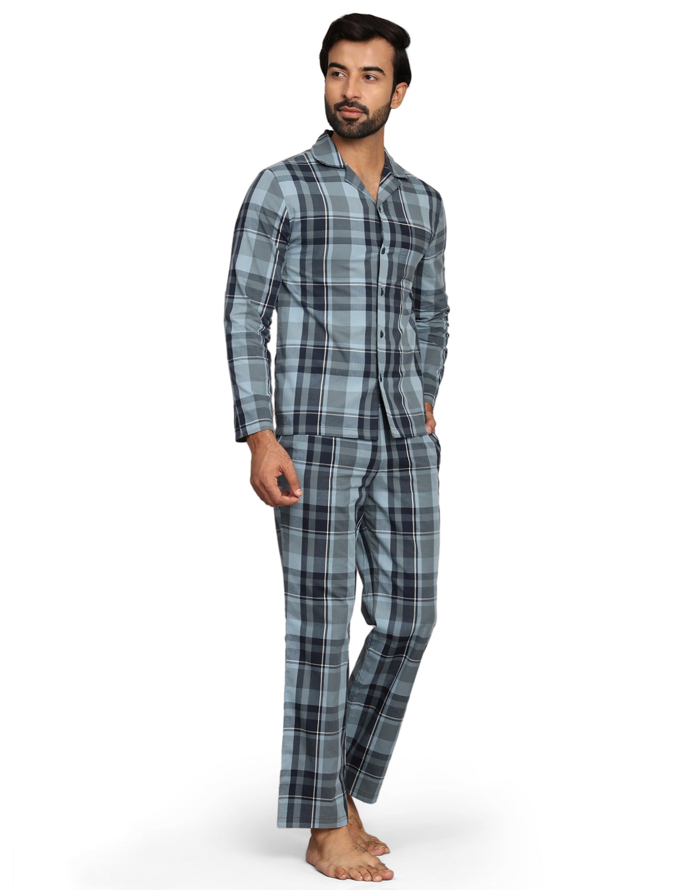 Pyjama Set for Men-Grey Checks