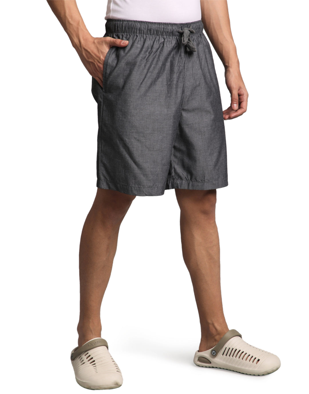 B STORIES Men's Cotton Casual Shorts with Elasticated Waistband & Drawstring- Charcoal Grey