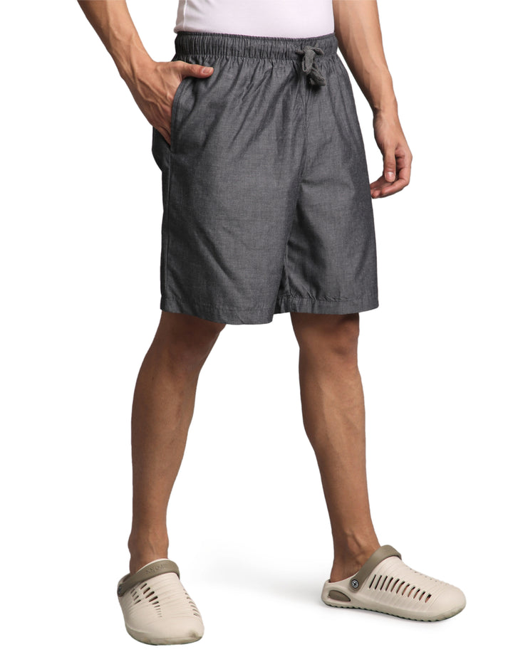 B STORIES Men's Cotton Casual Shorts with Elasticated Waistband & Drawstring- Charcoal Grey