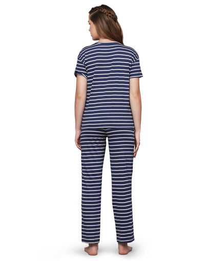 Pyjama Set for Women-Navy Stripes