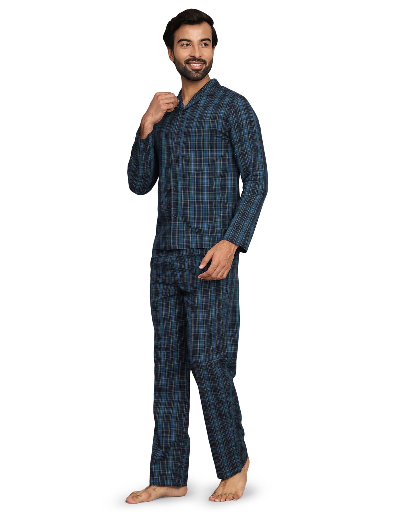 Pyjama Set for Men-Green Checks