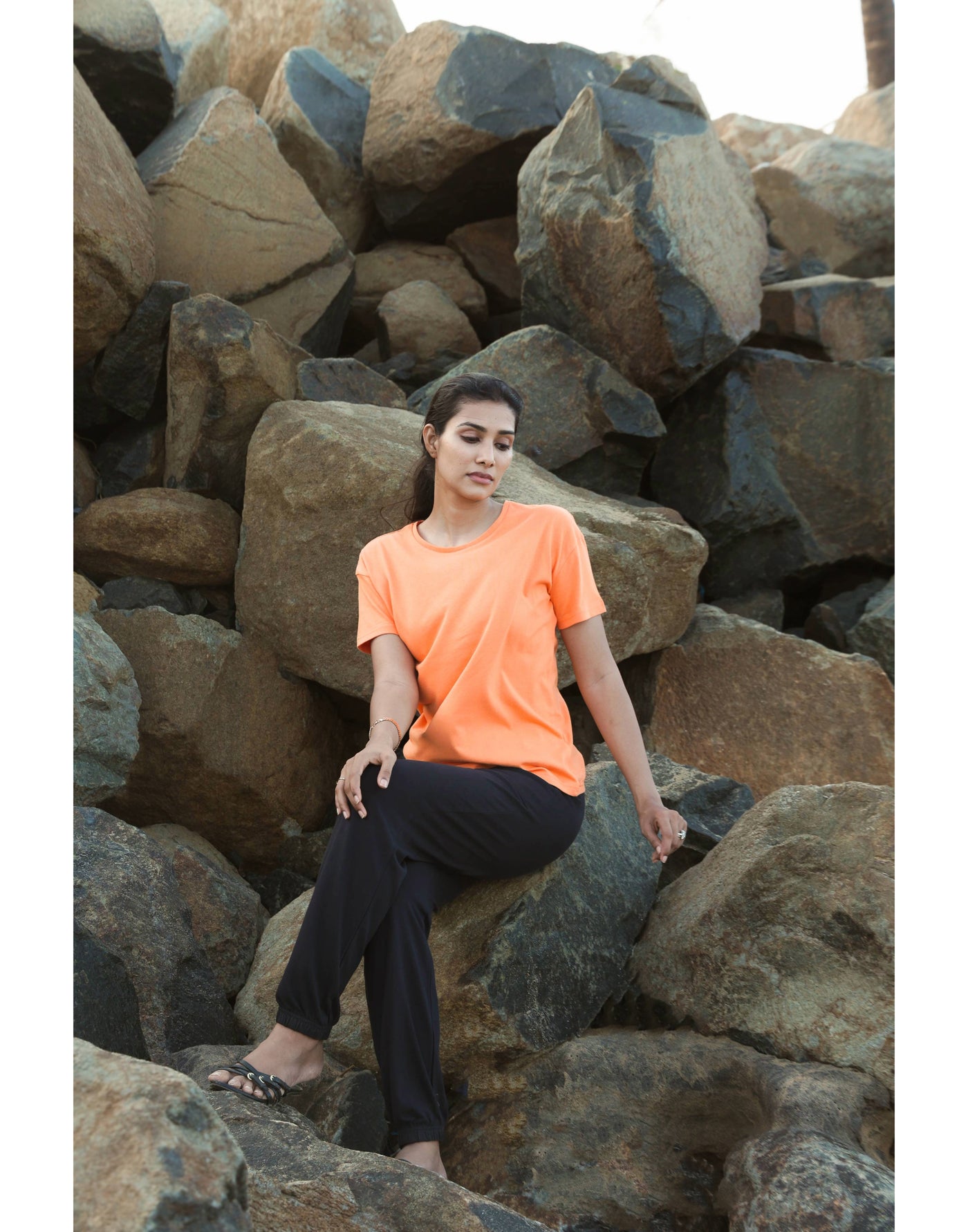 Pyjama Set for Women-Orange Solid
