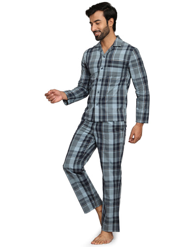 Pyjama Set for Men-Grey Checks