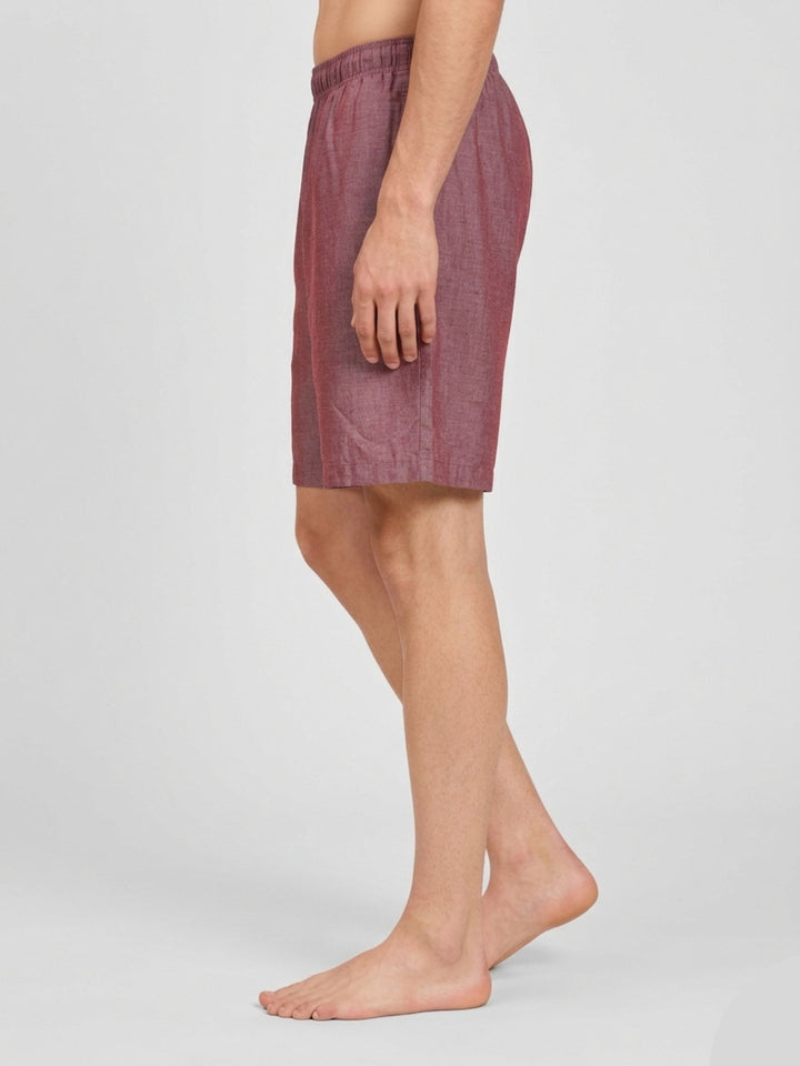 B STORIES Men's Cotton Casual Shorts with Elasticated Waistband & Drawstring- Solid Maroon