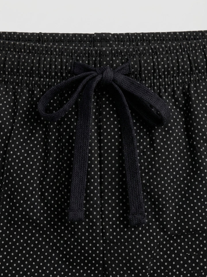B STORIES Men's Cotton Casual Shorts with Elasticated Waistband & Drawstring- Black Dots Printed