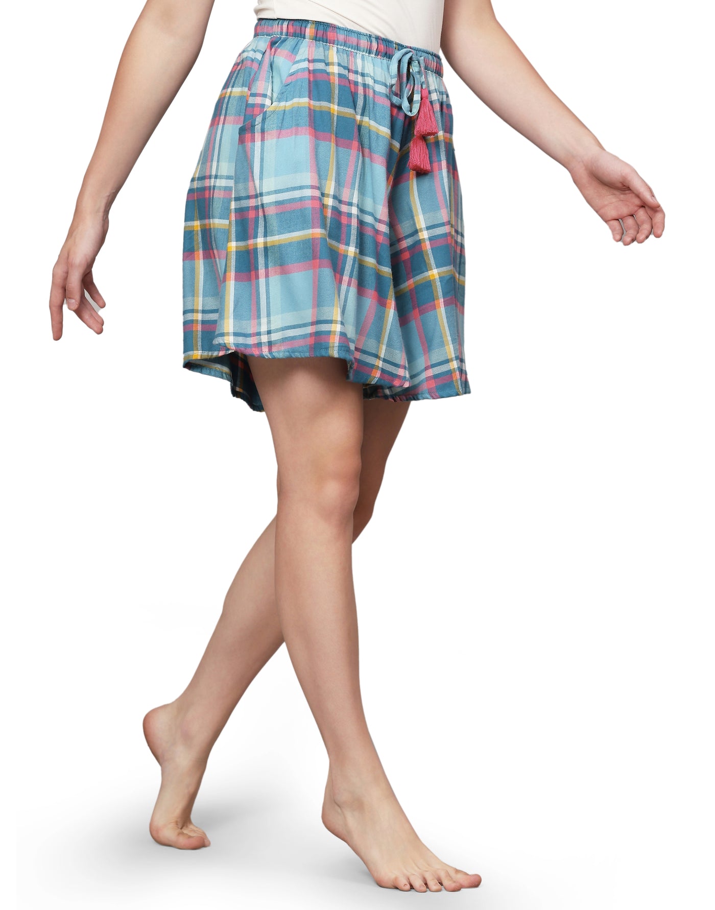 Culotte Shorts for Women-Blue Checks