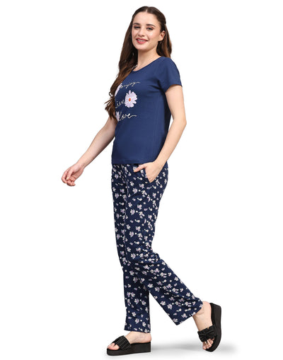 Pyjama Set for Women-Blue Floral Print