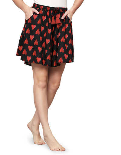 Culotte Shorts for Women-Black Heart Print