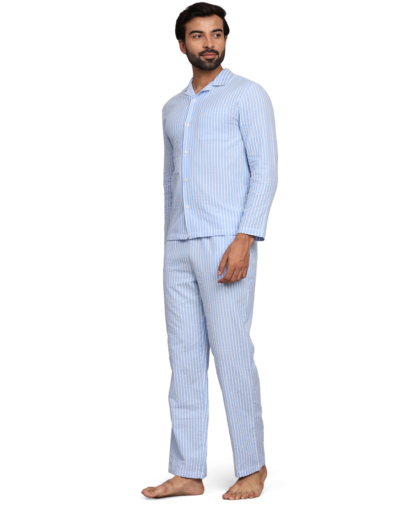 Pyjama Set for Men-Light Blue Stripes