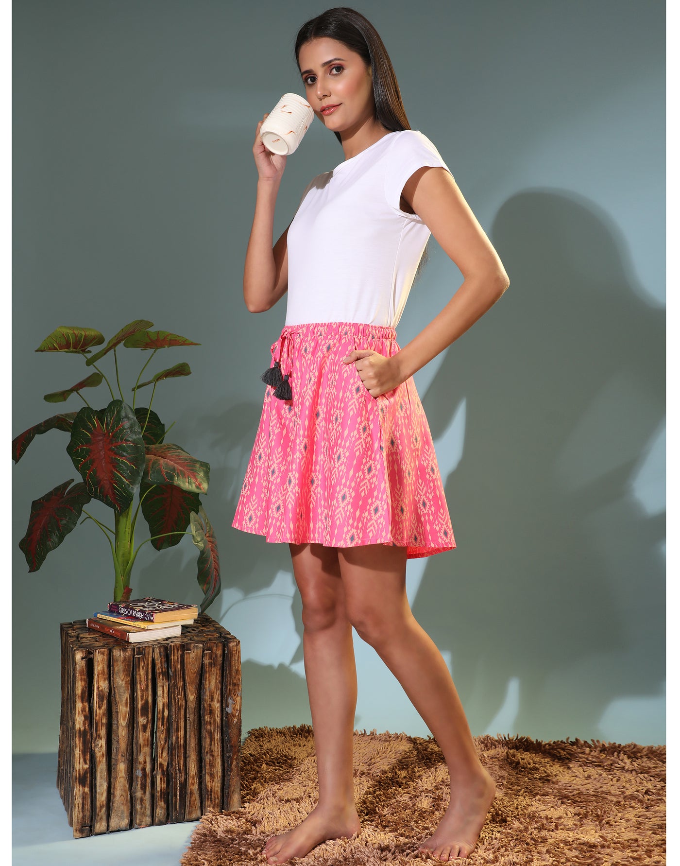 Culottes Shorts for Women-Pink Ekart Print