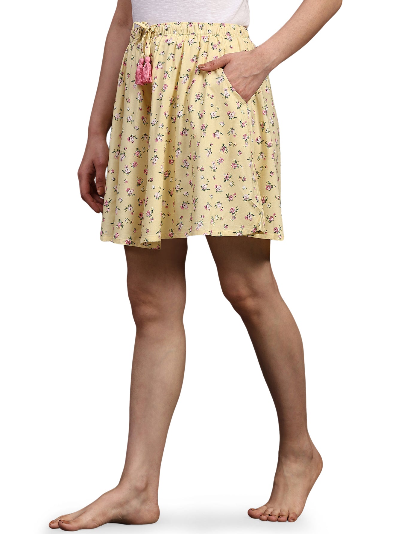 Culottes Shorts for Women-Yellow Floral