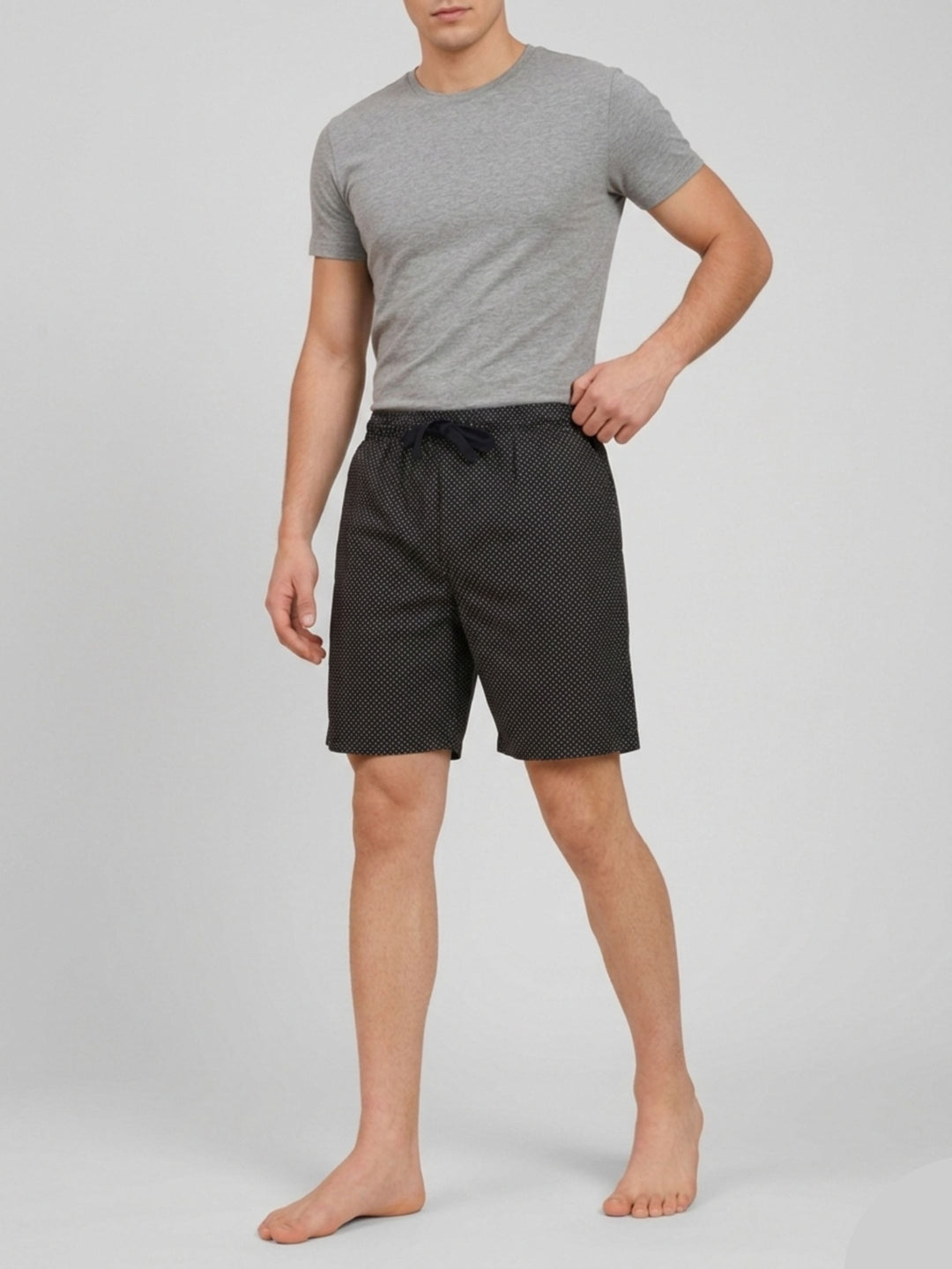 B STORIES Men's Cotton Casual Shorts with Elasticated Waistband & Drawstring- Black Dots Printed