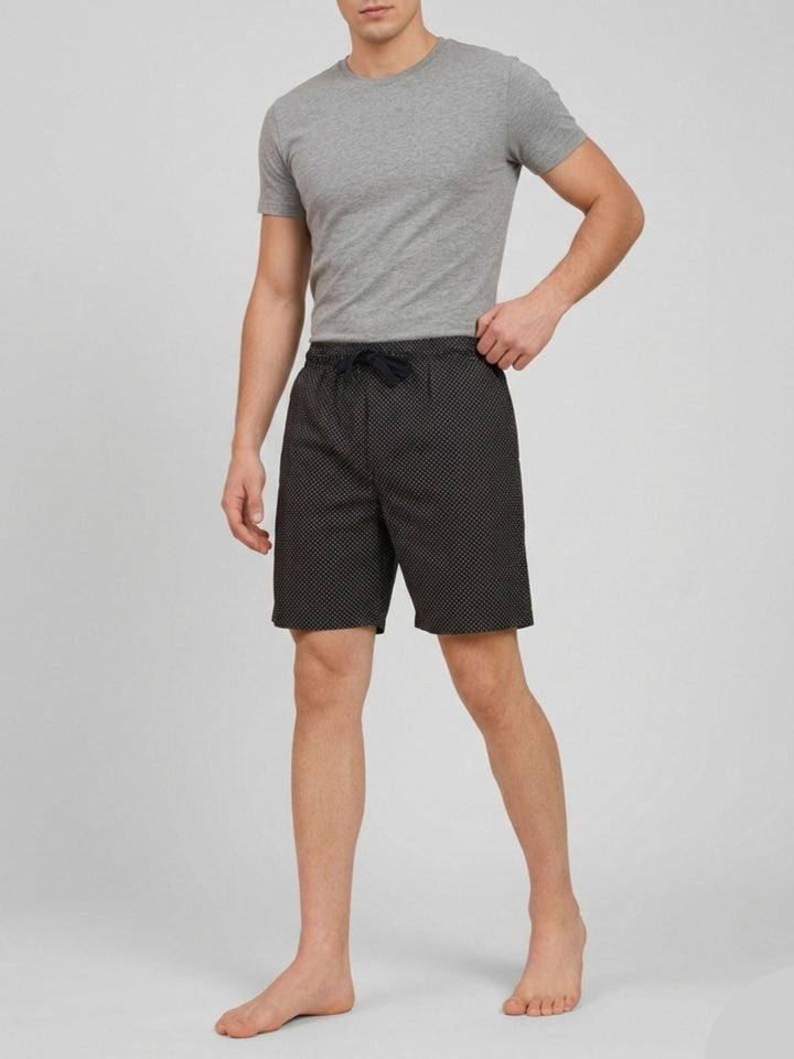 B STORIES Men's Cotton Casual Shorts with Elasticated Waistband & Drawstring- Black Dots Printed