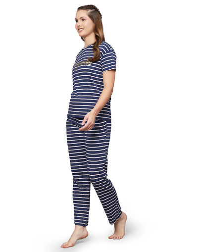 Pyjama Set for Women-Navy Stripes