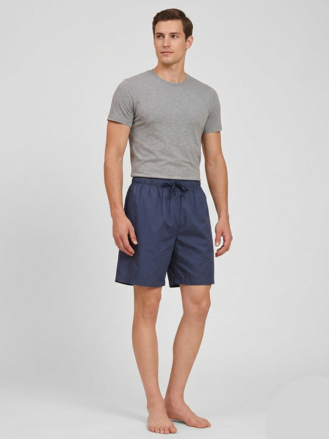 B STORIES Men's Cotton Casual Shorts with Elasticated Waistband & Drawstring - Navy Blue