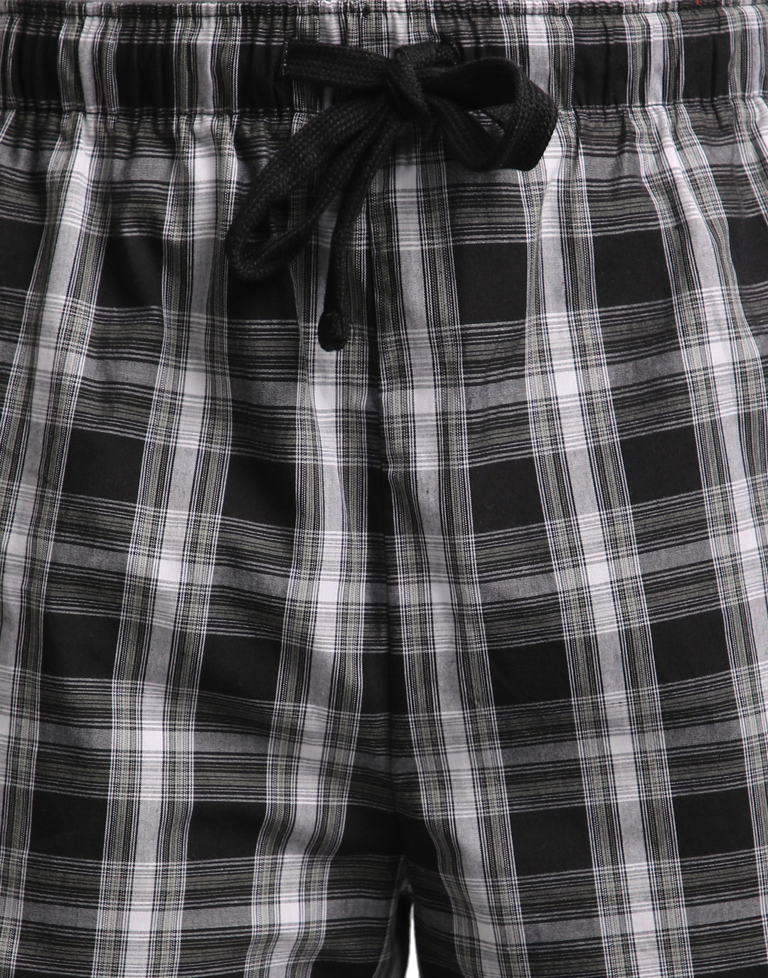 B STORIES Men's Cotton Casual Shorts with Elasticated Waistband & Drawstring- Black & Grey Checked