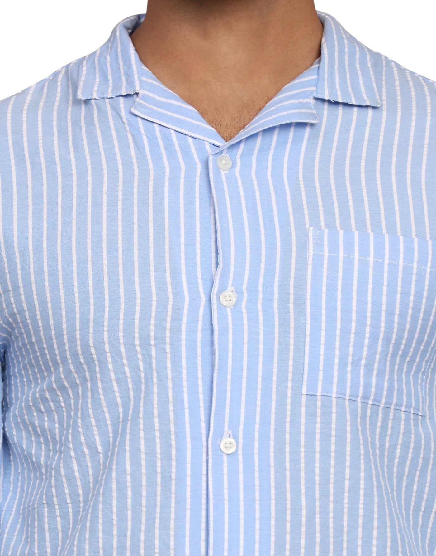 Pyjama Set for Men-Light Blue Stripes