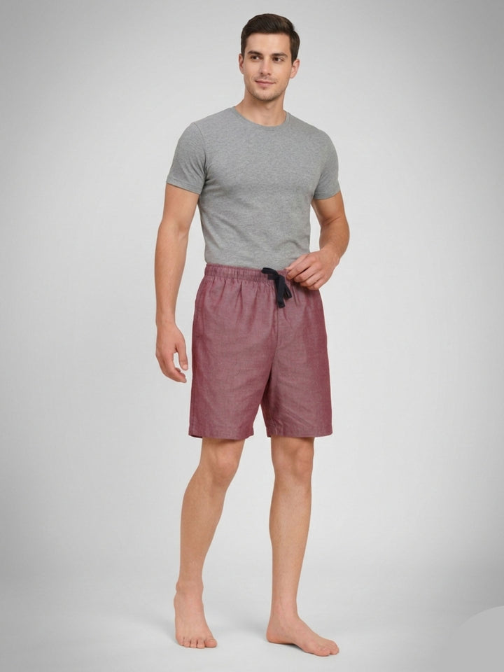 B STORIES Men's Cotton Casual Shorts with Elasticated Waistband & Drawstring- Solid Maroon