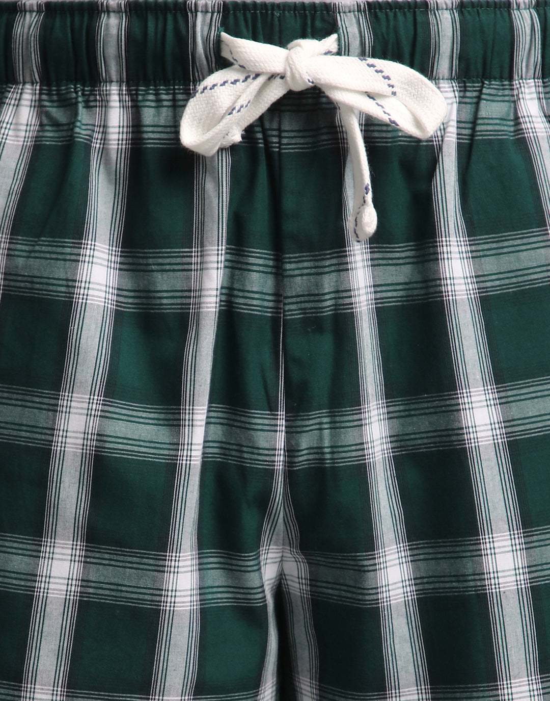 B STORIES Men's Cotton Casual Shorts with Elasticated Waistband & Drawstring- Dark Green Checked