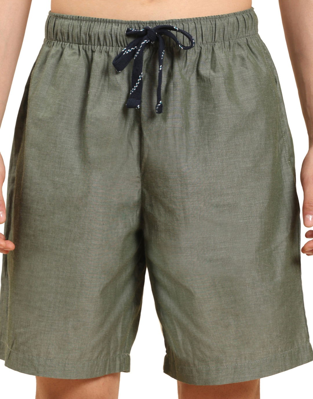 B STORIES Men's Cotton Casual Shorts with Elasticated Waistband & Drawstring - Solid Olive Green