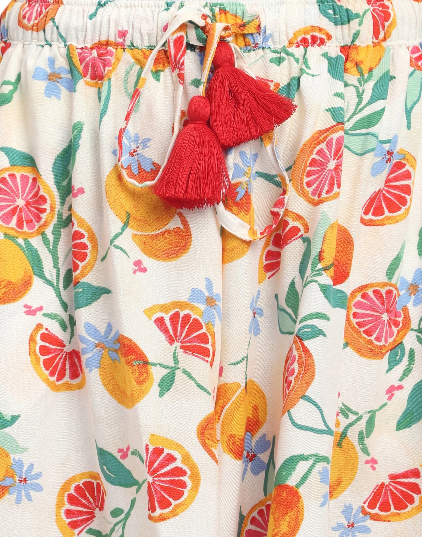 Culotte Shorts for Women-Cream Base Orange Printed