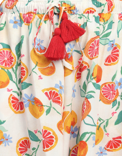 Culotte Shorts for Women-Cream Base Orange Printed