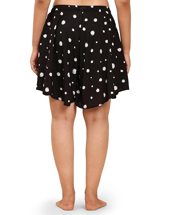 Viscose Culotte Shorts - Black Printed