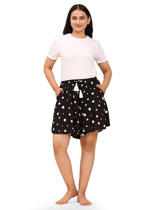 Viscose Culotte Shorts - Black Printed