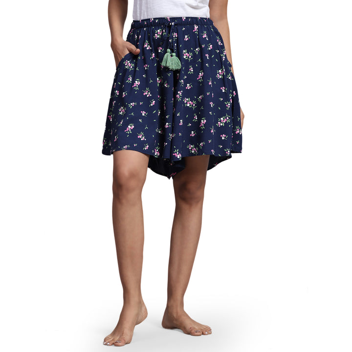 Viscose Culotte Shorts - Navy Floral Print