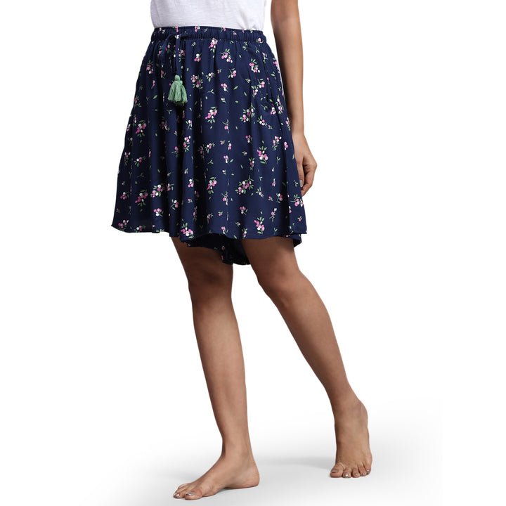 Viscose Culotte Shorts - Navy Floral Print