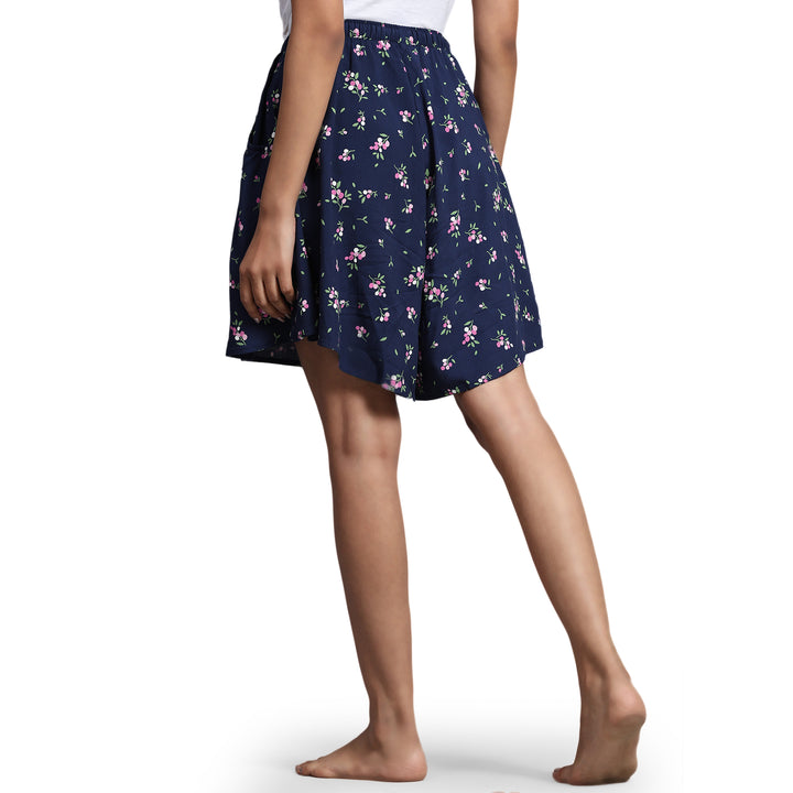Viscose Culotte Shorts - Navy Floral Print