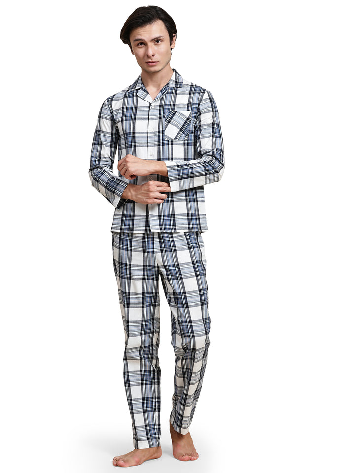 Cotton Nighwear for Men - Navy & Off White Checks