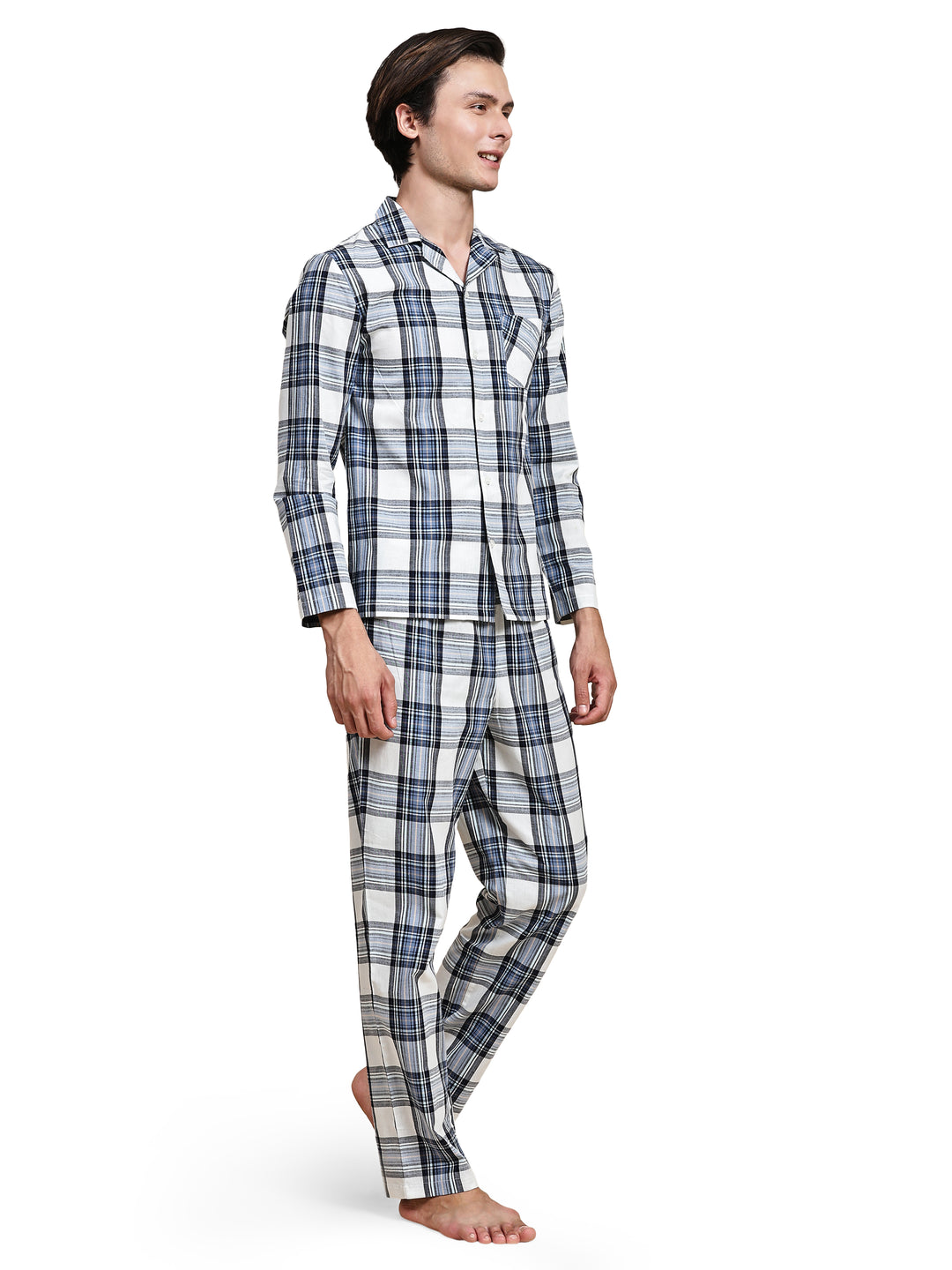 Cotton Nighwear for Men - Navy & Off White Checks