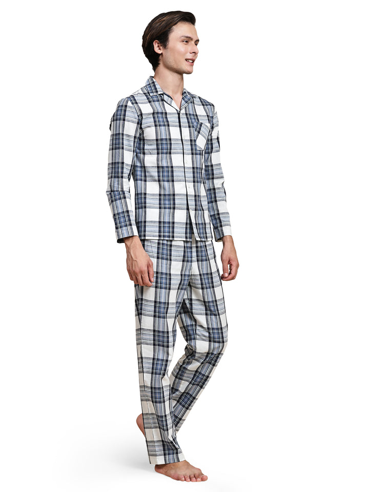 Cotton Nighwear for Men - Navy & Off White Checks